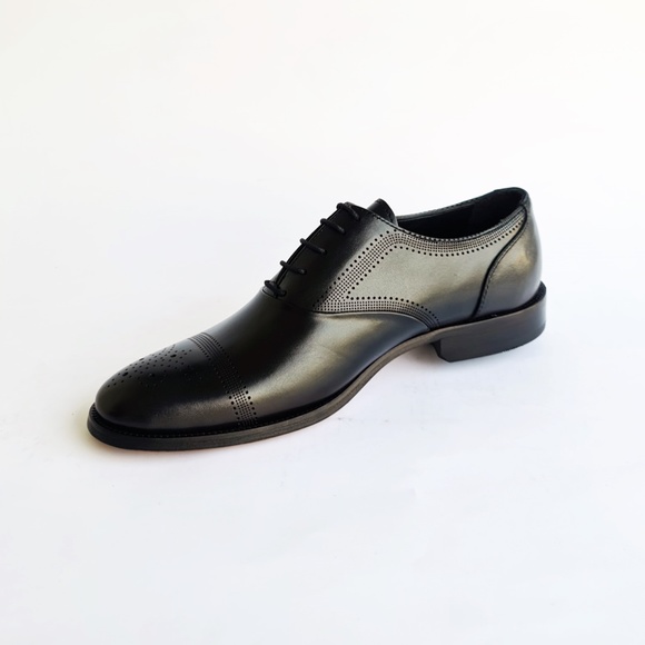 Sposami Black Men's Genuine Leather Oxford Shoes - Leather Sole - Picture 4 of 6